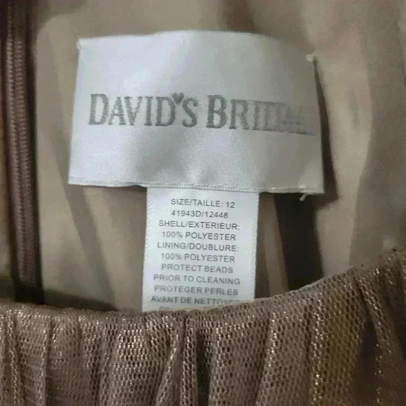 DAVIDS BRIDAL gold tan dress Size 12 tull dress - Picture 7 of 7